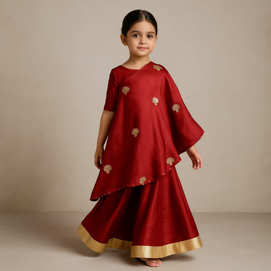 Pre Order: One Shoulder Embellished Kurti And Flared Palazzo