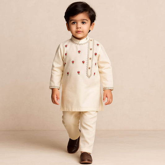 Pre Order: Thread Embroidered Stylish Kurta And Pyjama