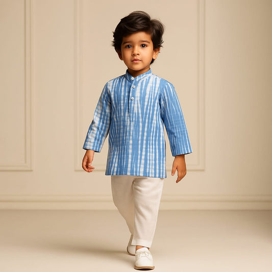 Pre Order: Shibori Printed Blue Kurta And Pyjama