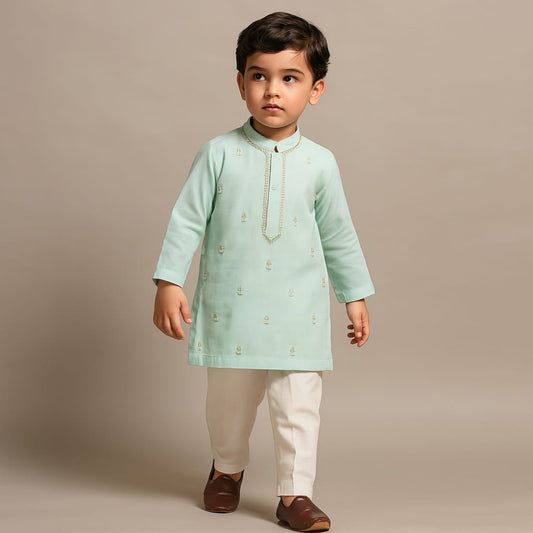 Pre Order: Diya Hand Embroidered Green Kurta And Churidar