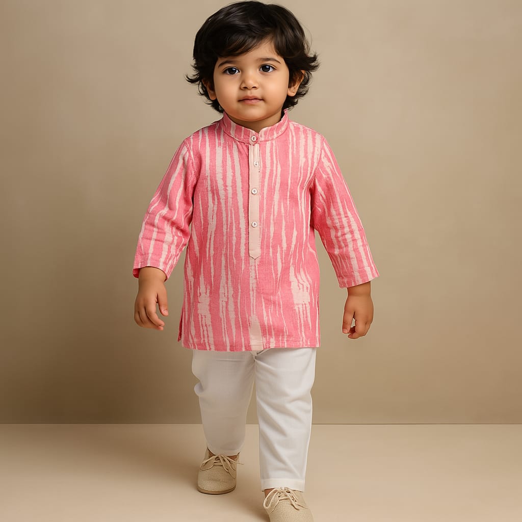 Pre Order: Shibori Printed Pink Kurta And Pyjama