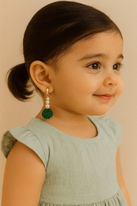 Green Pom Pearl Clip On Earring