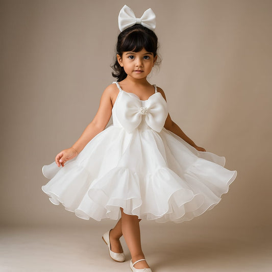 Pre Order: Eva Pearl White Organza Dress