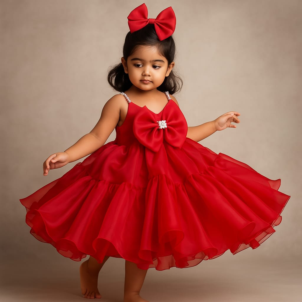 Pre Order: Eva Pearl Red Organza Dress