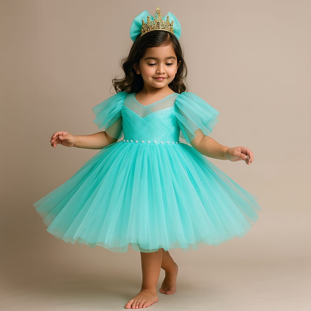 Pre Order: Zion Sea Green Net Dress