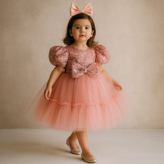 Pre Order: Jack Sequins Puff Sleeves Net Dress