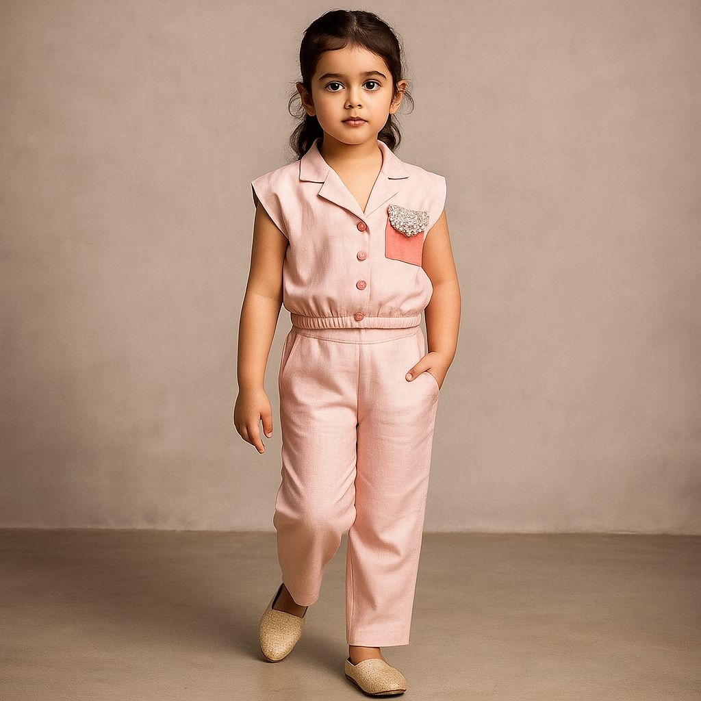 Pre Order: Contrasting Patch Pocket Detail  Peach Top And Pant