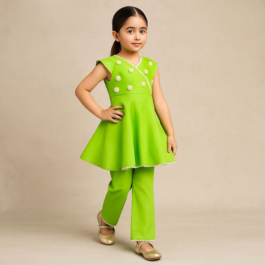 Pre Order: Umbrella Flared Hem Neon And Palazzo With Net Dupatta