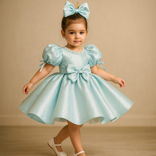 Pre Order: Zina satin bow Blue dress.