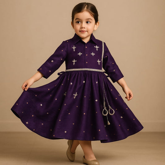 Pre Order: Purple Embroidered Kurti And Top