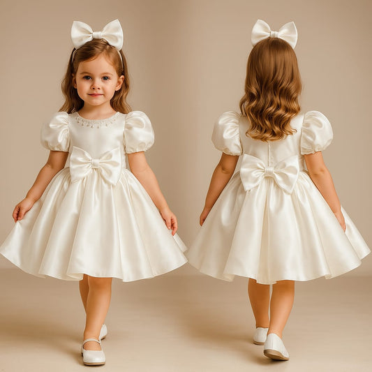 Pre Order: Zina satin bow dress.