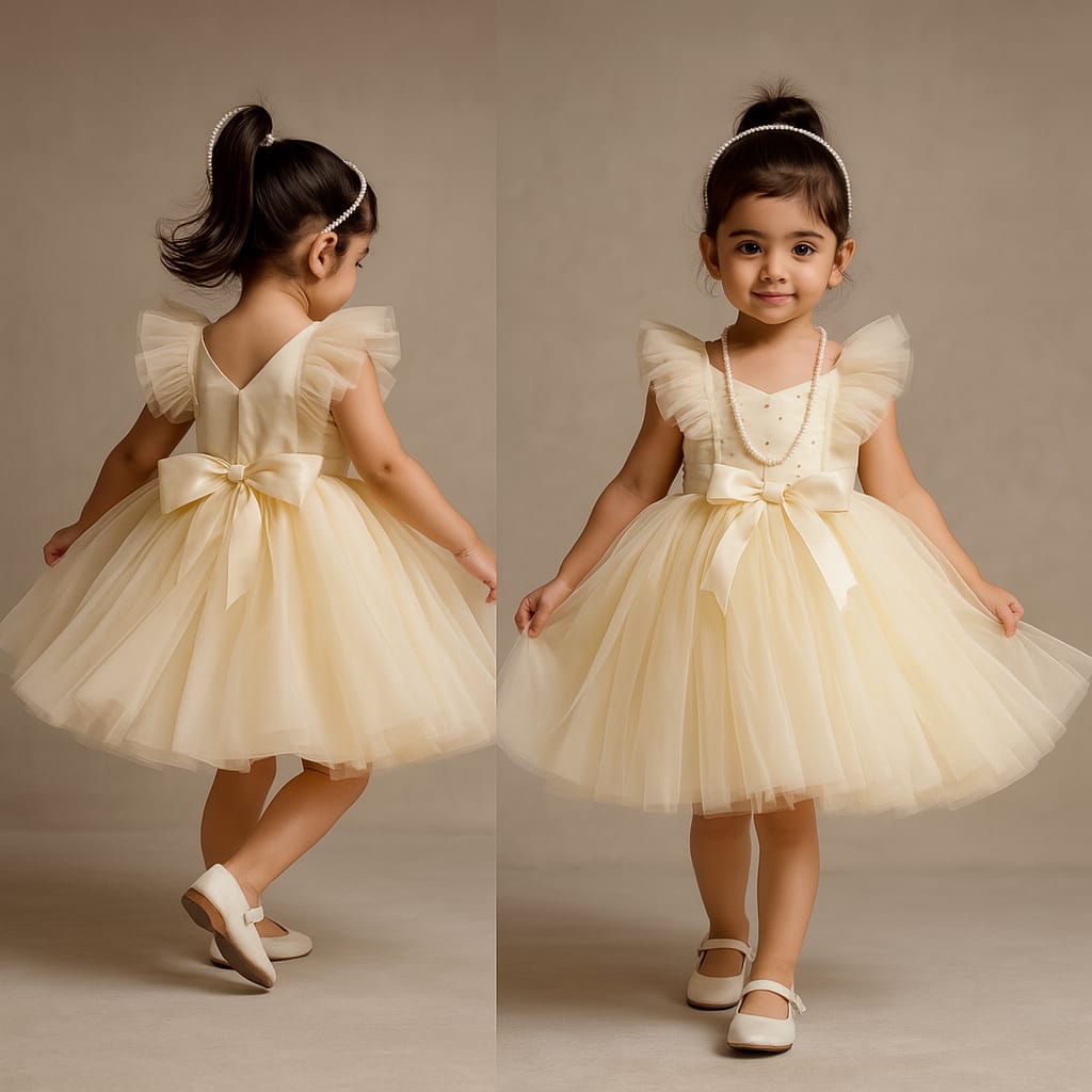 Pre Order: Stylish Yellow Frilly Net Dress