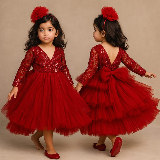 Pre Order: Sequins Beautified Layered Red Dress