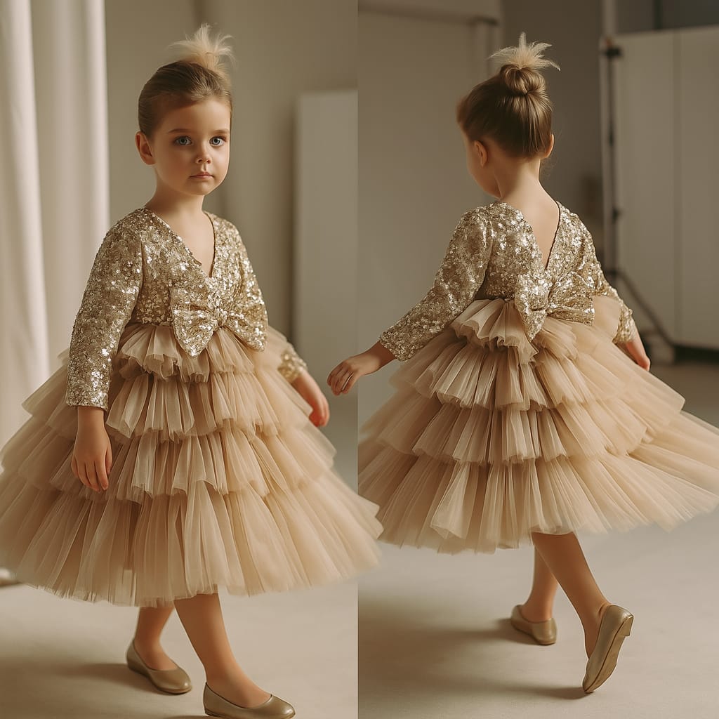 Pre Order: Sequins Beautified Layered Golden Dress