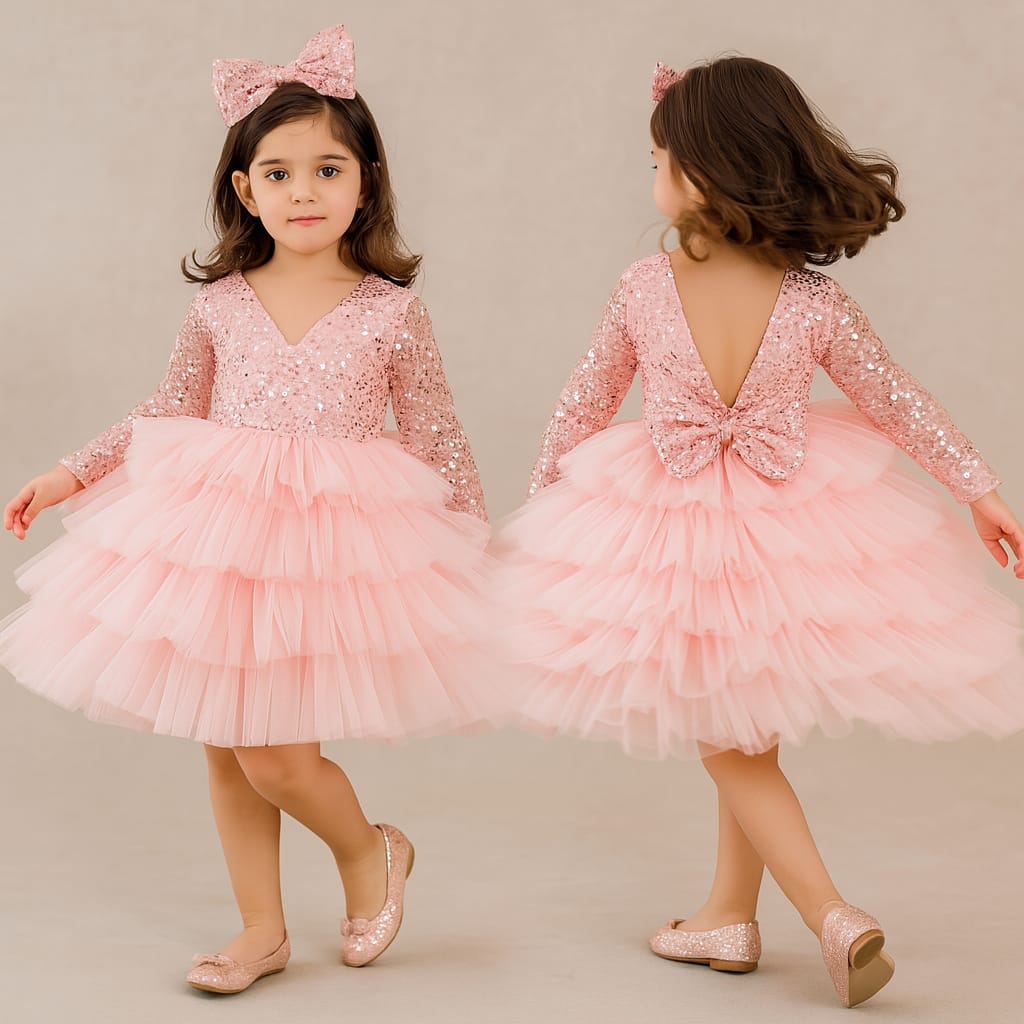 Pre Order: Sequins Beautified Layered Pink Dress