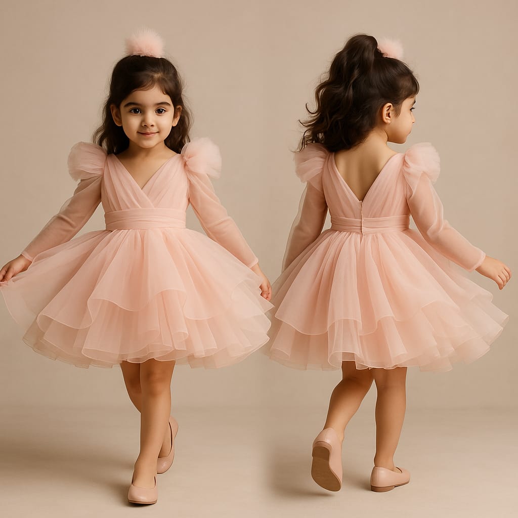 Pre Order: Elegant Pink Style Net  Dress