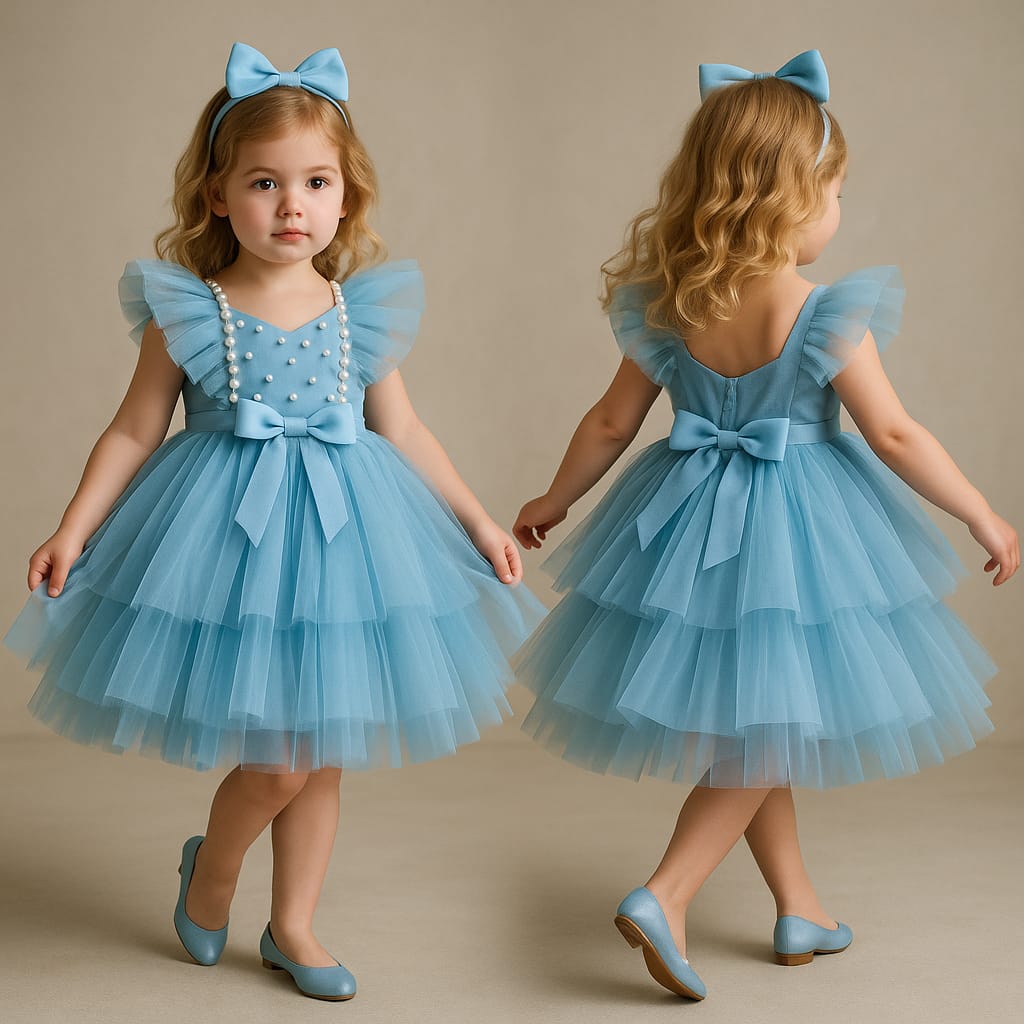 Pre Order: Stylish Blue Frilly Net Dress