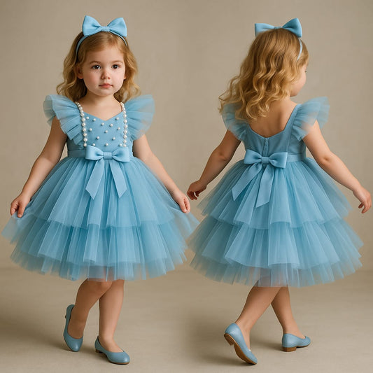 Pre Order: Stylish Blue Frilly Net Dress