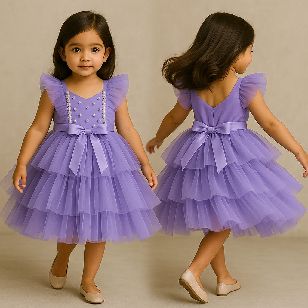Pre Order: Stylish Purple Frilly Net Dress