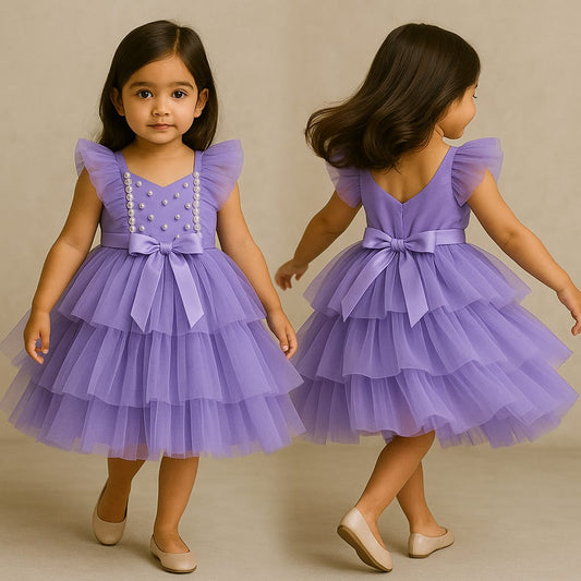 Pre Order: Stylish Purple Frilly Net Dress