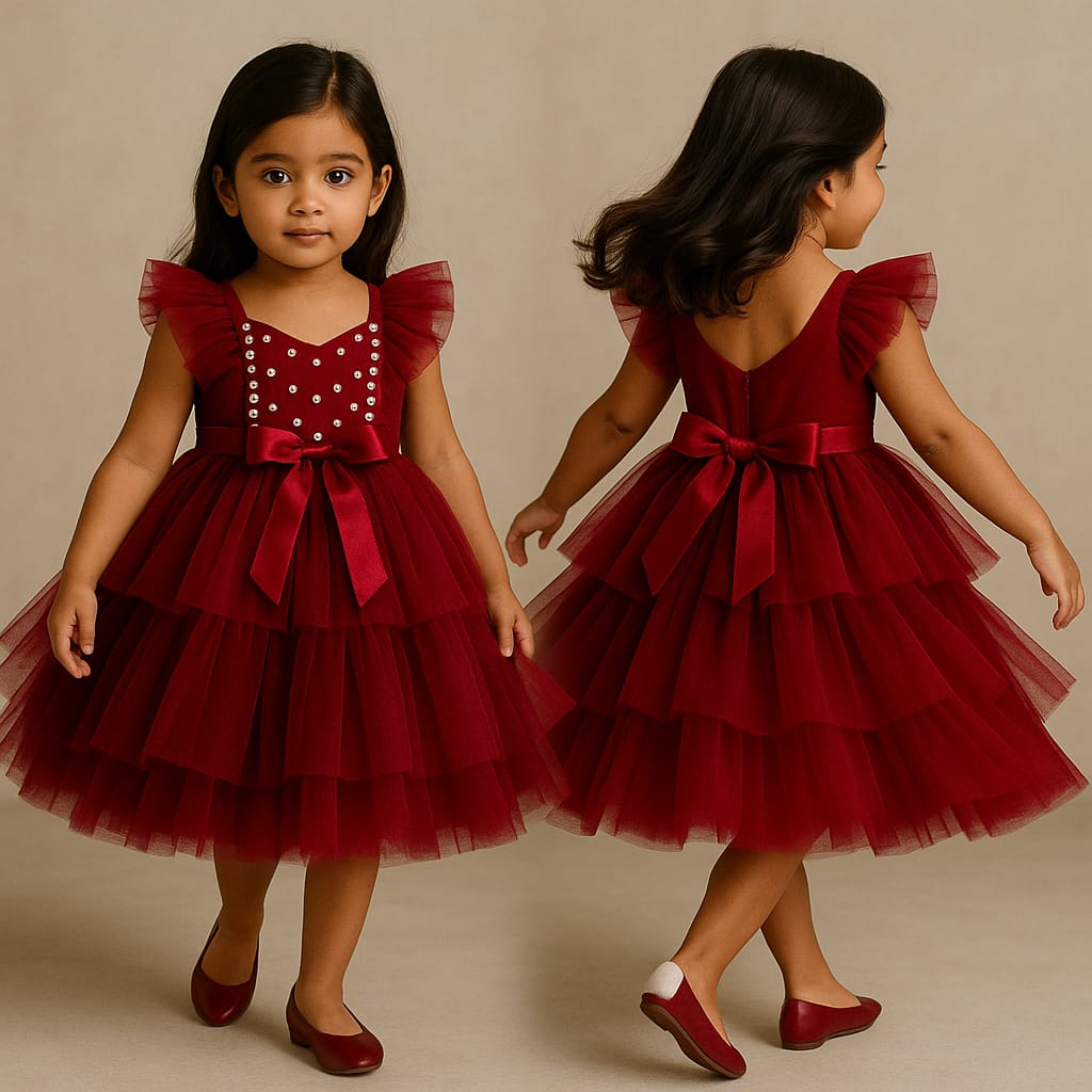 Pre Order: Stylish Red Frilly Net Dress