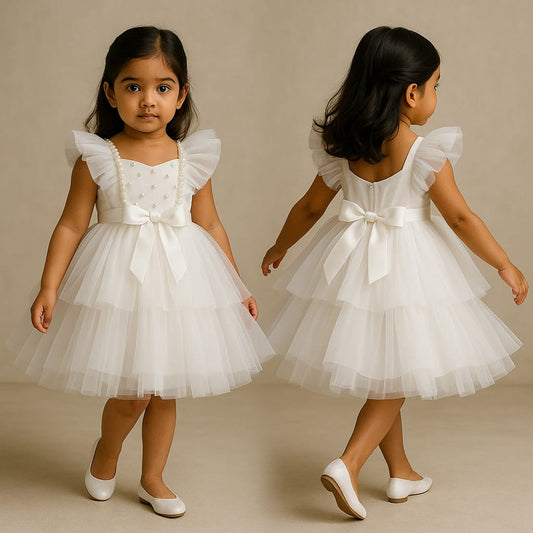 Pre Order: Stylish white Frilly Net Dress