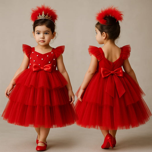 Pre Order: Beautiful Red Net Flared Dress