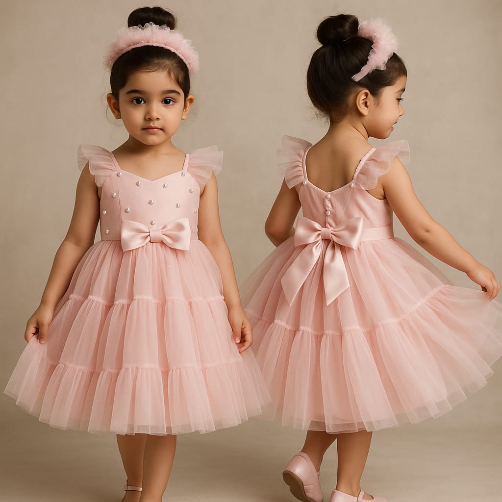 Pre Order: Beautiful Pink Net Flared Dress