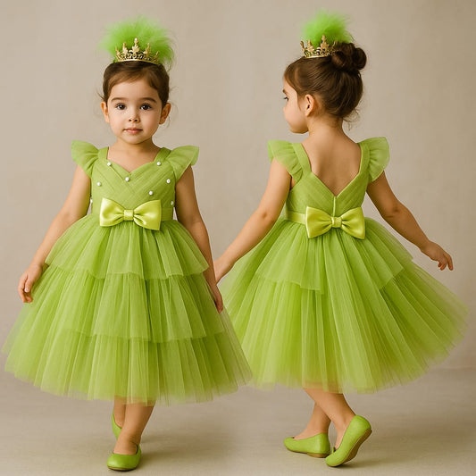 Pre Order: Beautiful Green Net Flared Dress