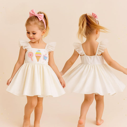 Pre Order: Off White Candies Embroidered Dress