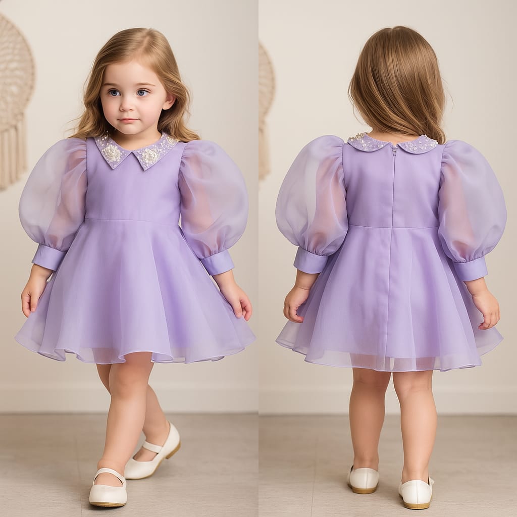 Pre Order: Puff Sleeves Organza Lavender Dress