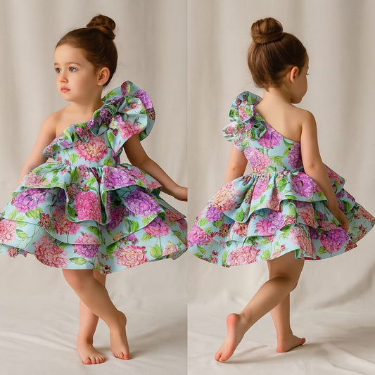 Pre Order: One Shoulder Layered Multicolour Dress