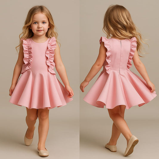 RTD Pre Order: Pink Ruffled Dress With Flared Hem