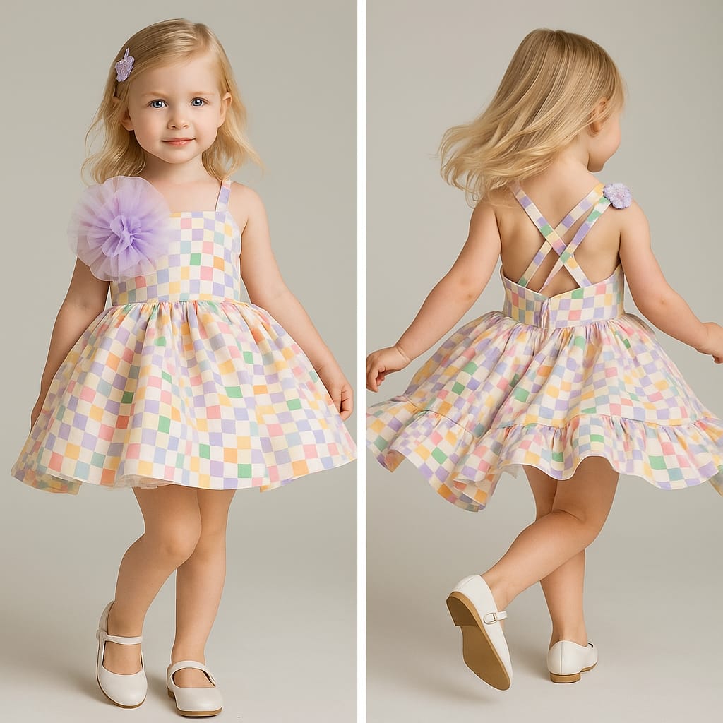 Pre Order: Multicolour Checks Layered Dress