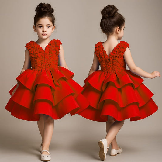 Pre Order: Red Frills Enhanced Layered Dress