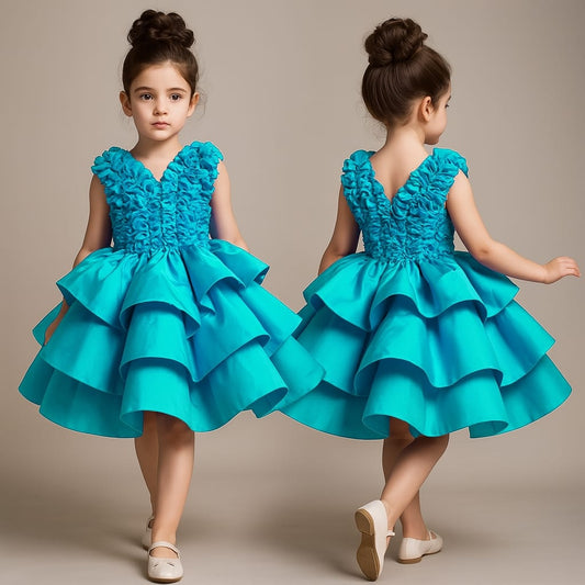 Pre Order: Sky Blue Frills Enhanced Layered Dress