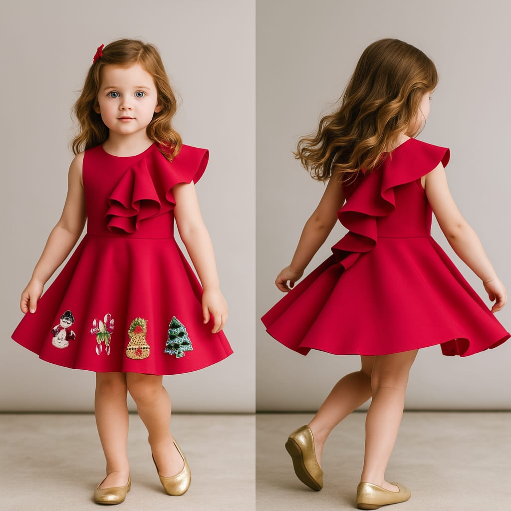 Pre Order: Christmas Theme Embroidered Scuba Dress