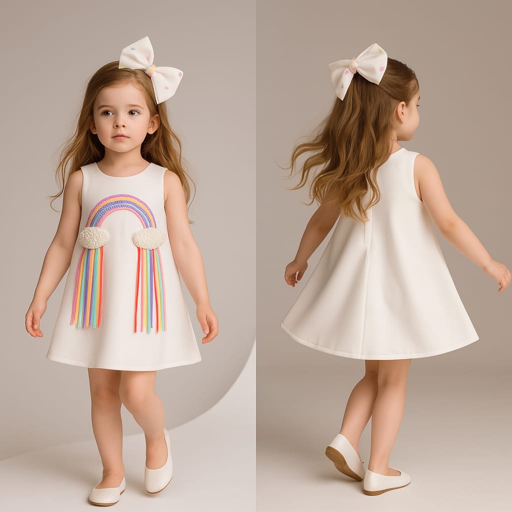 Pre Order: Sequins Rainbow Embroidered White Dress