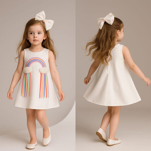 Pre Order: Sequins Rainbow Embroidered White Dress