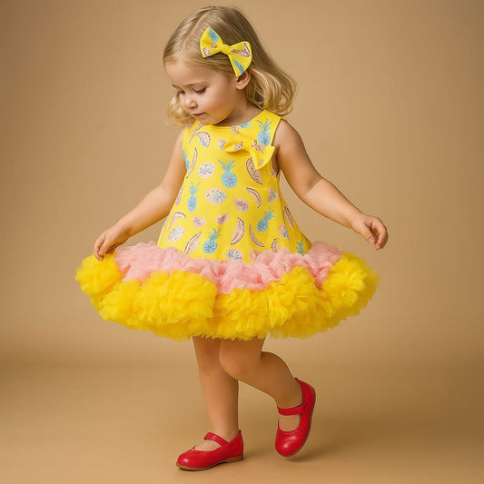 RTD Fruit Printed Dress With Ruffle Hem