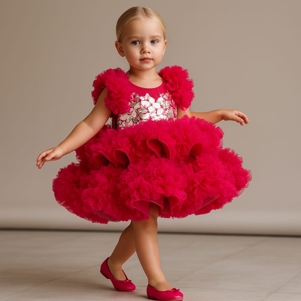 Pre Order: Mirror Work Yoke Ruffle Dress