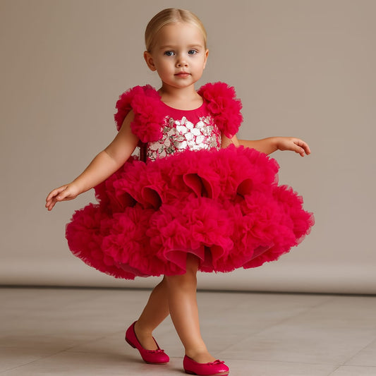 Pre Order: Mirror Work Yoke Ruffle Dress
