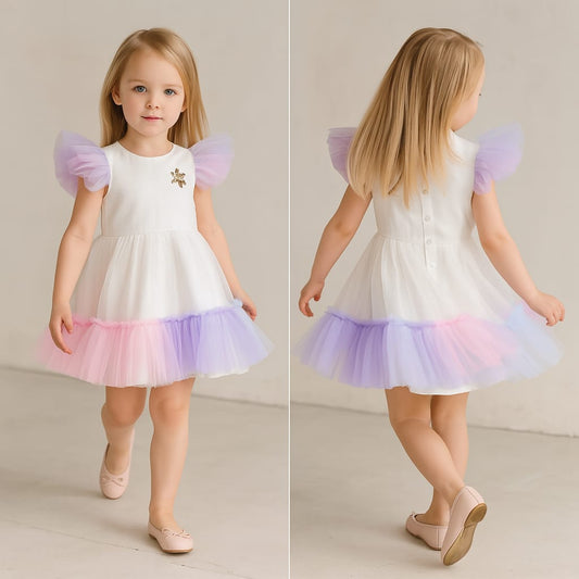 Pre Order: White Sequin Star Patched Frilled Dress