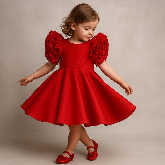 Pre Order: Red Ruffled Sleeves Dress