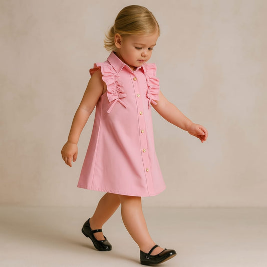 Pre Order: Cute Frill Cut Sleeves Cotton Dress