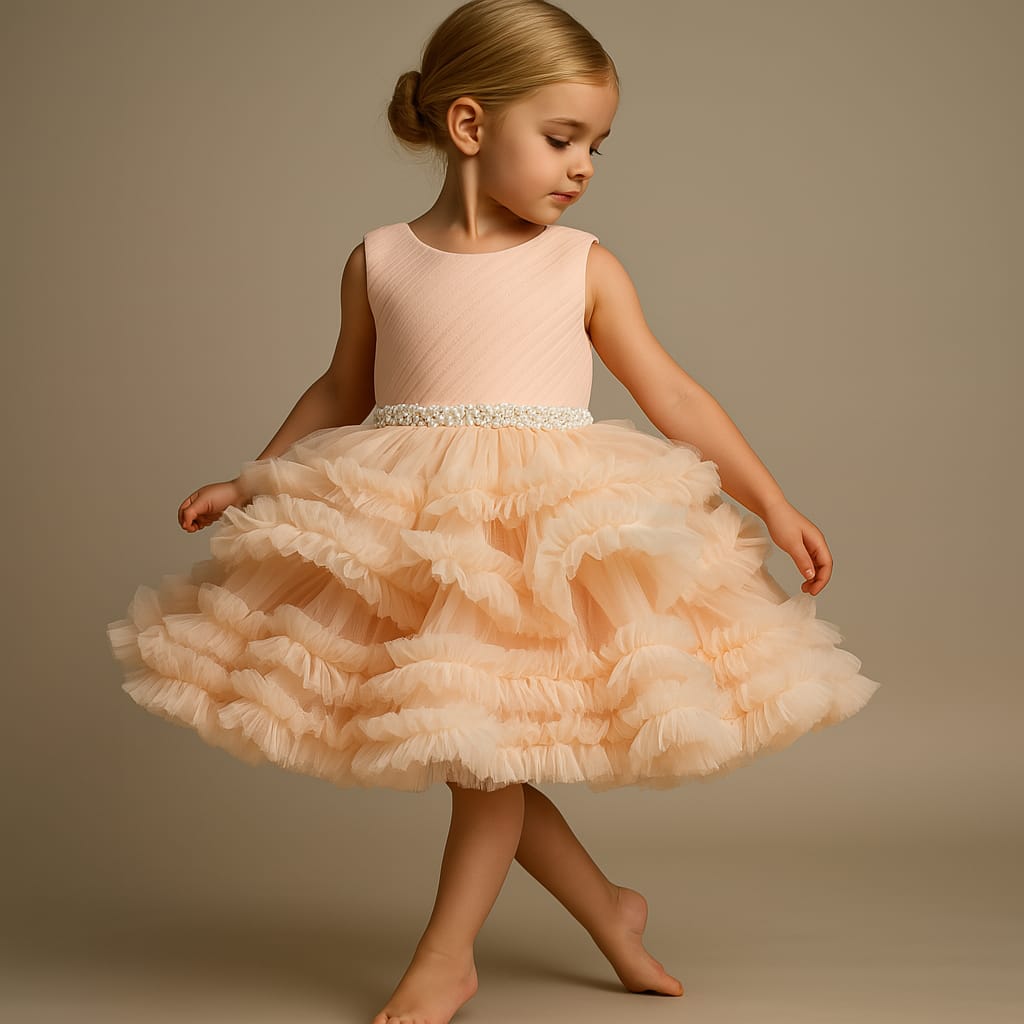 Pre Order: Pin Tuck Yoke Peach Net Dress