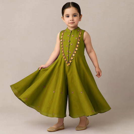 Pre Order: Mehendi Ethnic Floral Sequins Work Flowy Jumpsuit