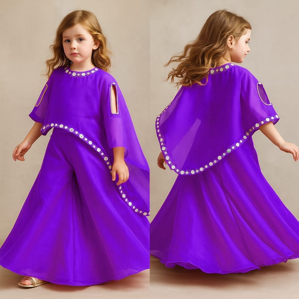 Pre Order: Brinjal Top With Asymmetric Stylish Cape And Palazzo