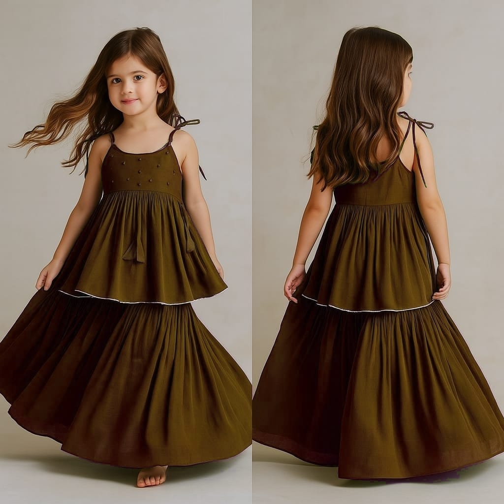 Pre Order: Olive Potli Buttons Detail Top And Sharara With Dupatta
