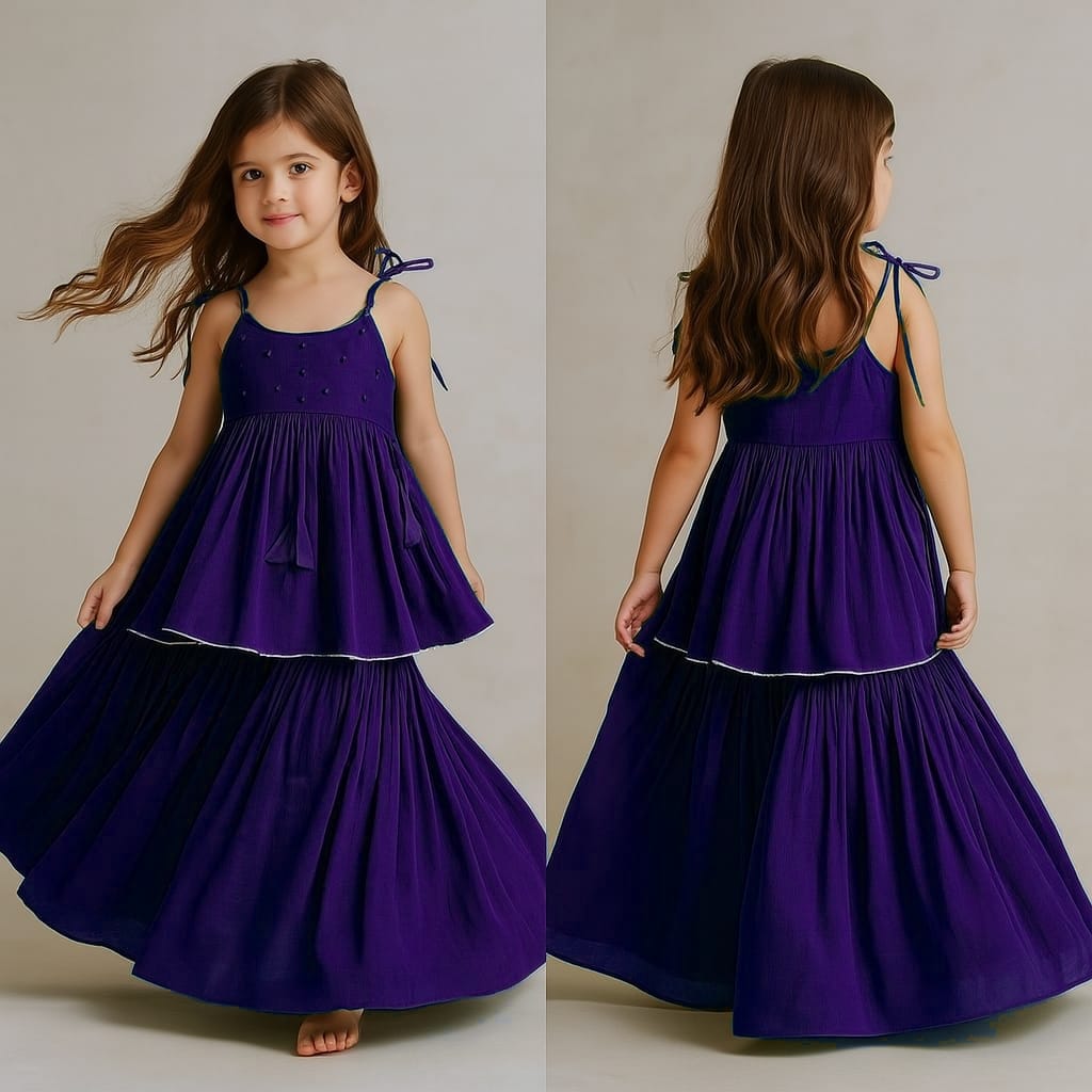 Pre Order: Purple Potli Buttons Detail Top And Sharara With Dupatta